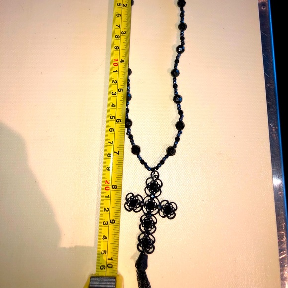 Black Stone Cross Necklace - Picture 3 of 10